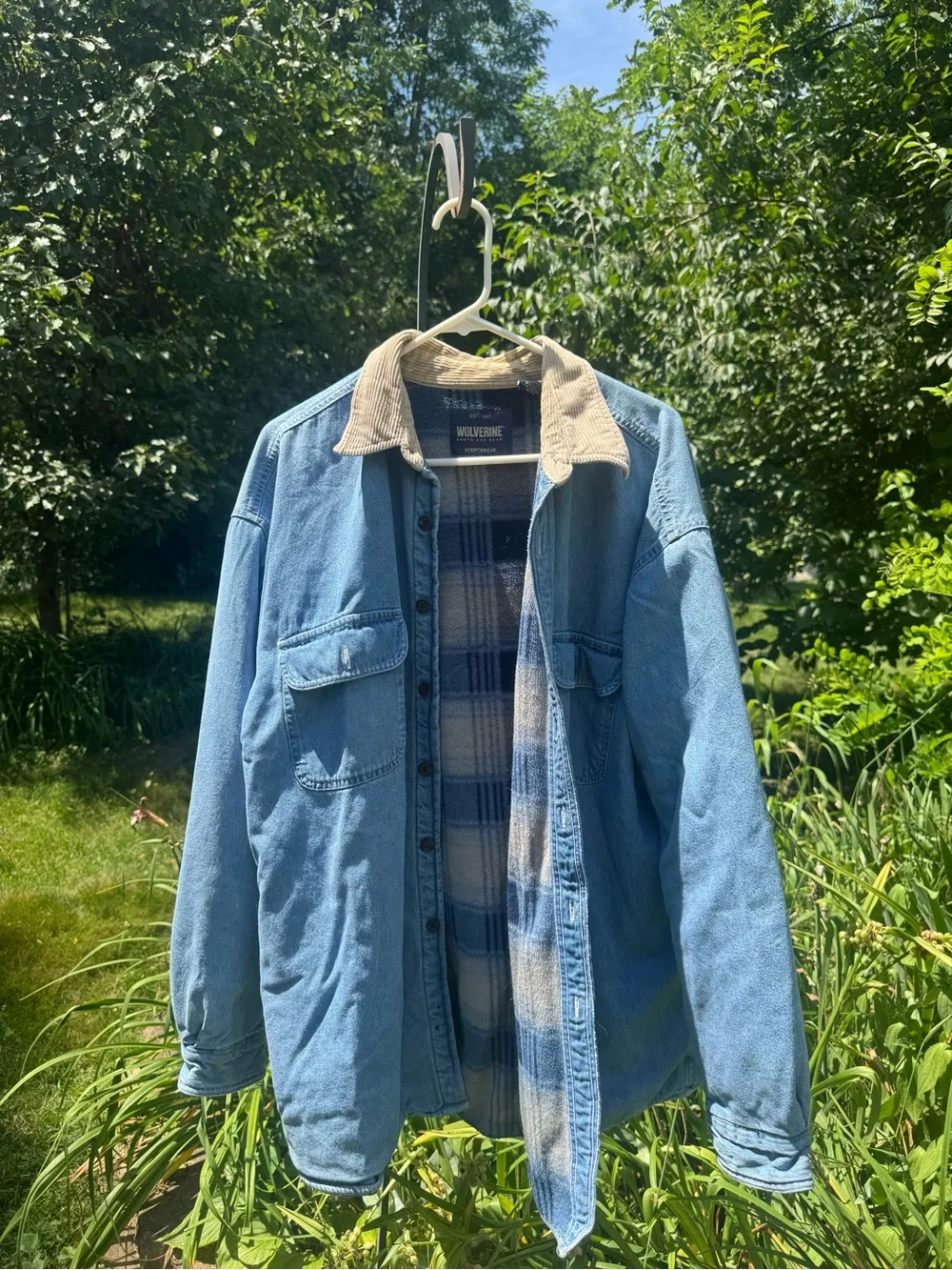Wolverine Light Blue Denim Jacket with Tan Corduroy Collar